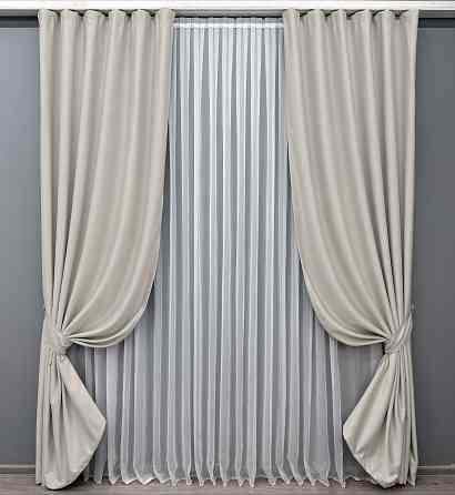 Комплект готових штор VR-Textil Шеніл однотонний № 1698ш Димчасто-білий 100х270 см 2 шт (31-918) Київ