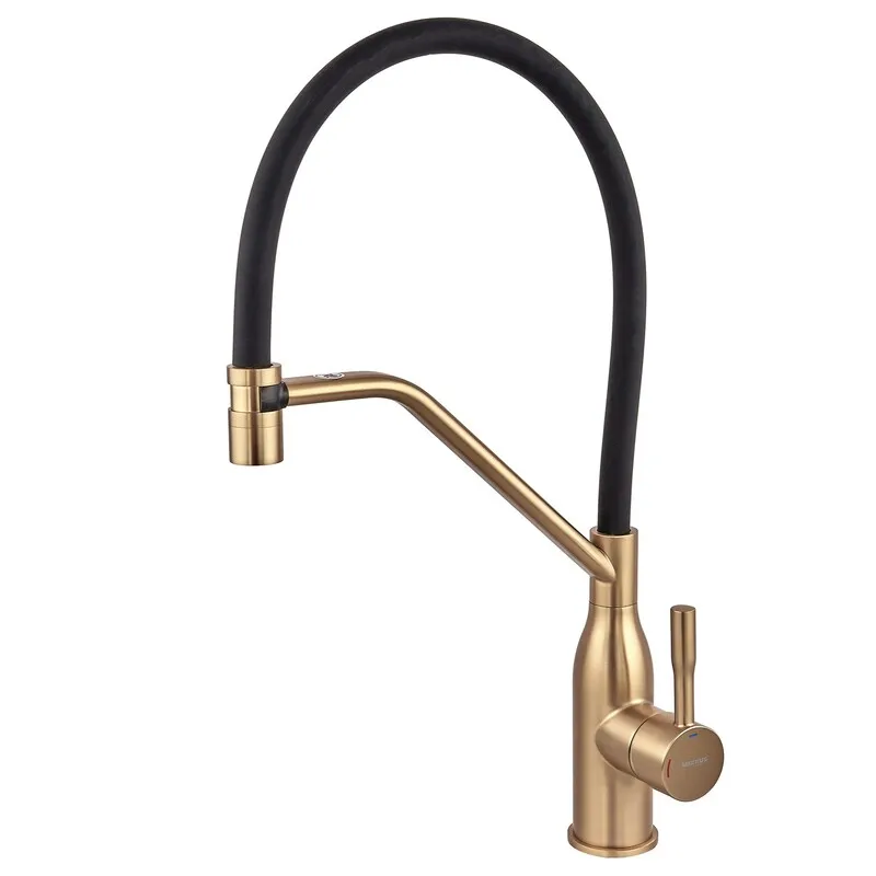 Змішувач для кухні MIXXUS PREMIUM GRAVITY 017 (NUT) BRUSHED GOLD REFL.BLACK (Матове золото+силіконовий вилив чорний) (MI8410) ( Харків - фото 3