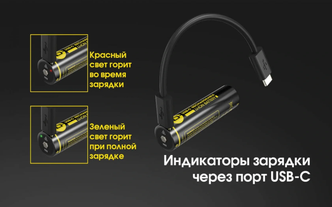 Акумулятор 18650 Nitecore NL1834R 3400mAh 3.7V Li-Ion із зарядкою від USB-C (Чорний) Вінниця - фото 5