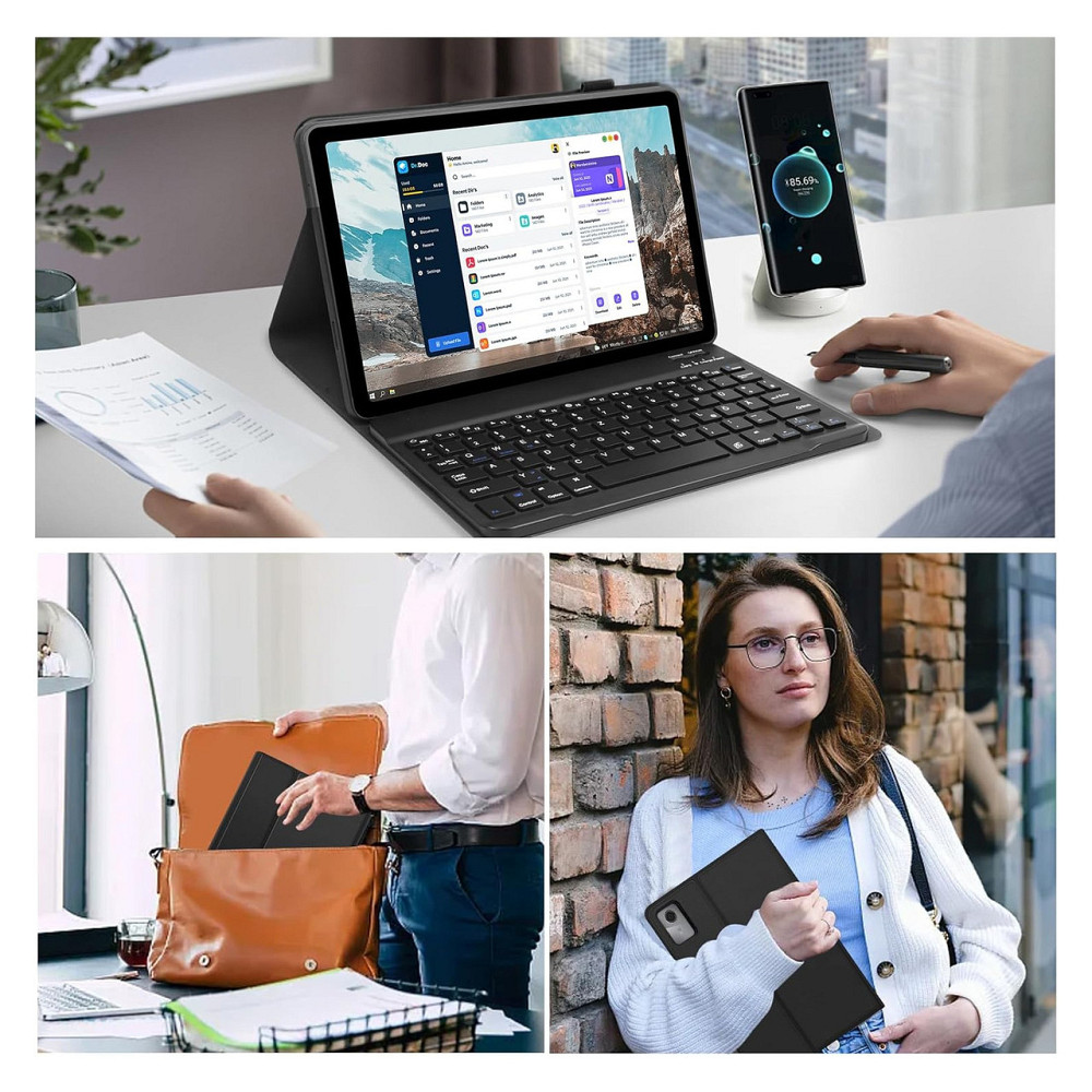 Чохол-клавіатура TENGWUDZ для Lenovo Tab M11 TB330FU TB330XU 11 дюймів чорний шкіряний Bluetooth знімна QWERTZ Київ - фото 4