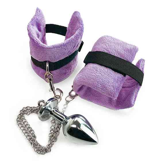Наручники з металевою анальною пробкою Art of Sex Handcuffs with Metal Anal Plug size M Purple Sex Aura Київ