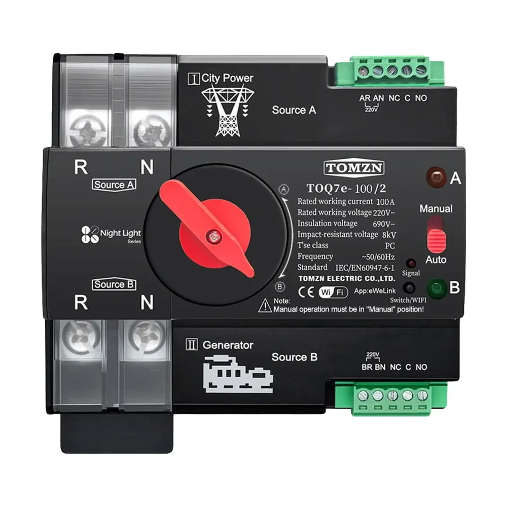 Автоматичний перемикач (АВР) під DIN-рейку з Wi-Fi TOMZN TOQ7e-100/2P 100A 2 полюси (51-00119) Киев - изображение 1