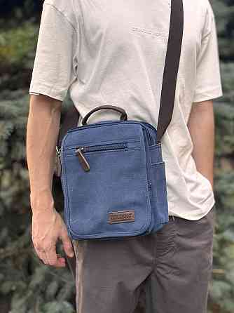 Універсальна текстильна чоловіча сумка на два відділення Vintage 20201 Синя Київ