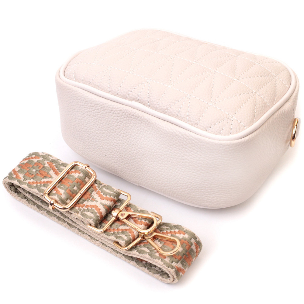 Стильна стьобана жіноча сумка з натуральної шкіри Vintage 22611 Білий Київ - фото 7