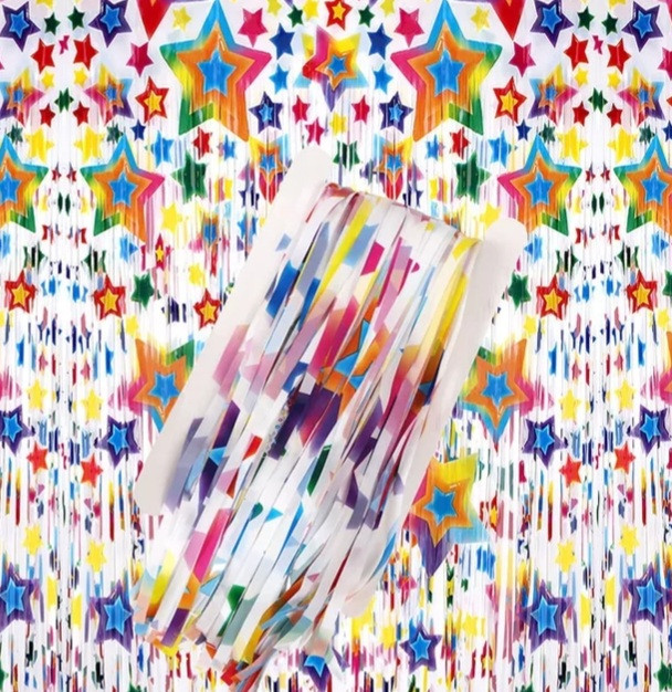 Шторка для фотозоны дождик с принтом звезд 2 м на 1 м разноцветный Киев - изображение 2