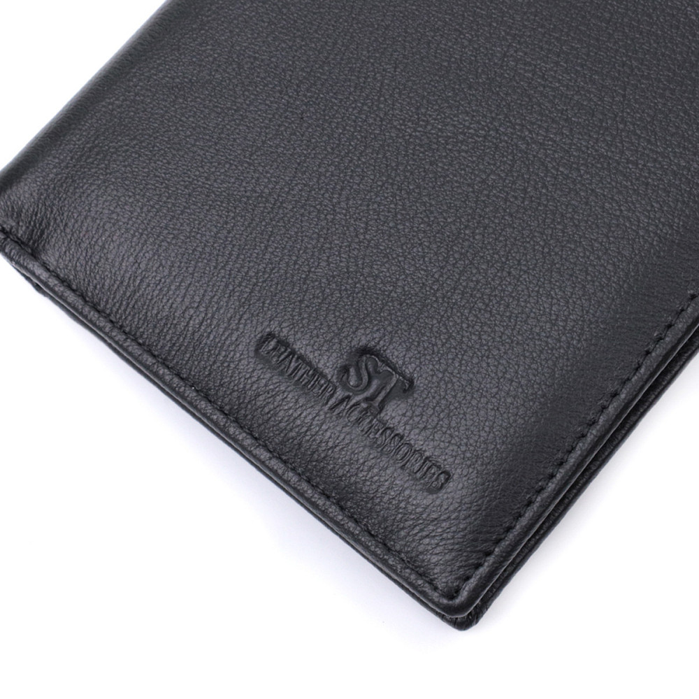 Чоловіче шкіряне портмоне для карток купюр та монет ST Leather 22733 Чорне Київ - фото 18