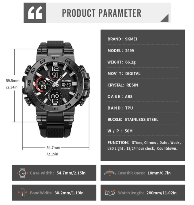 Часы наручные SKMEI 2499BK, BLACK, 11477 Днепр - изображение 3