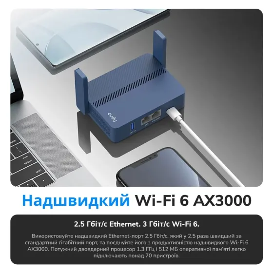 WiFi 6 Mesh-маршрутизатор Cudy TR3000 дводіапазонний гігабітний портативний AX3000 (73-00586) Киев