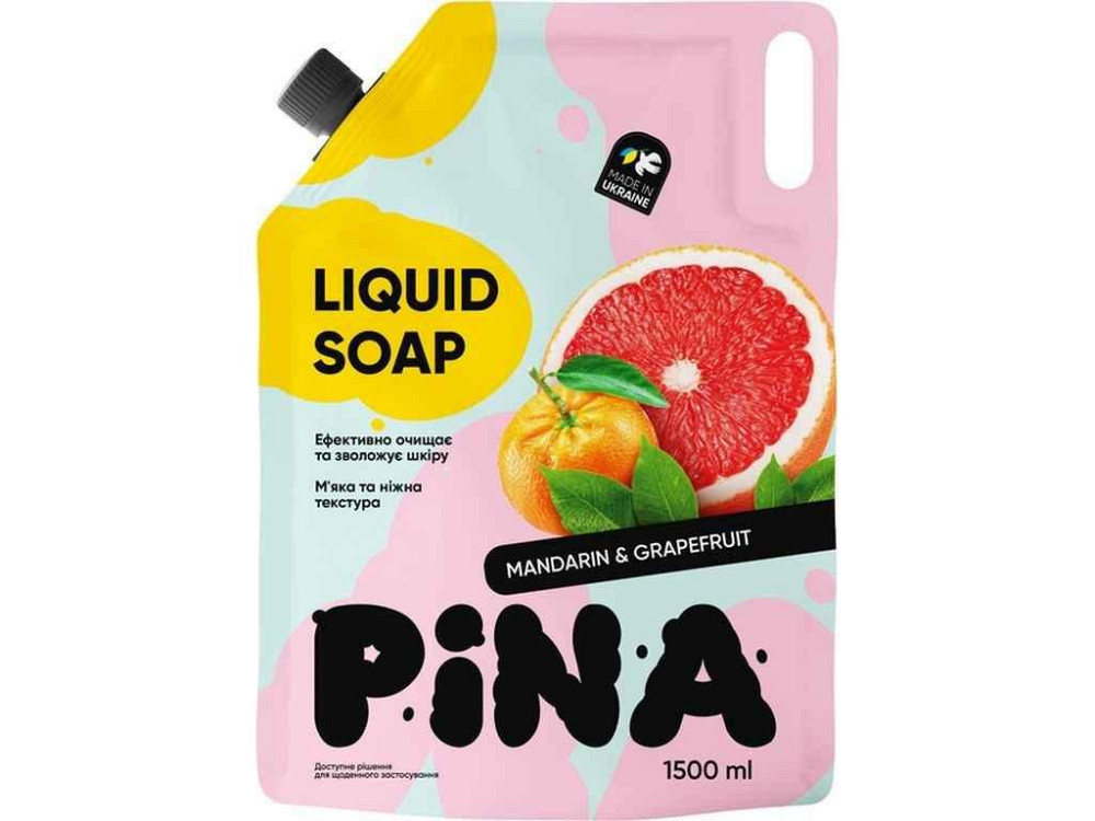 Мыло жидкое 1,5л дой-пак Mandarin and grapefruit ТМ PINA Киев - изображение 1
