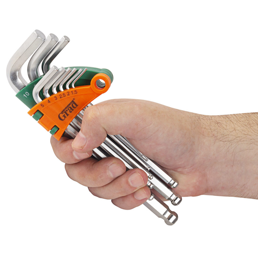 Grad Ключи шестигранные 9шт 1.5-10мм CrV (средние шар) GRAD (4022185) Коломыя - изображение 8