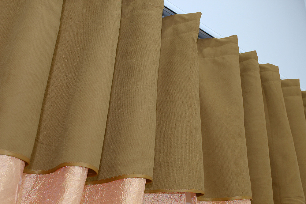 Кухонные шторы VR-Textil № 073к с ламбрекеном и подхватами персиковый с горчичным 270х170 см (52-0172) Киев - изображение 5