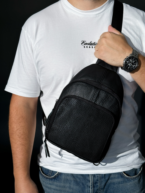 Слінг із натуральної шкіри, сумка через плече шкіряна SKILL (Чорна) Суми - фото 1