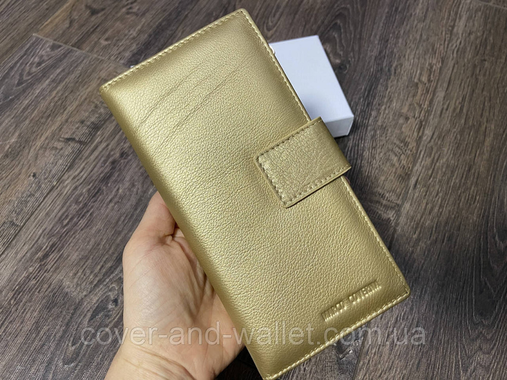 Жіночий гаманець з натуральної шкіри золотистого кольору на магніті та блискавці Marco Coverna 0134 Київ - фото 8