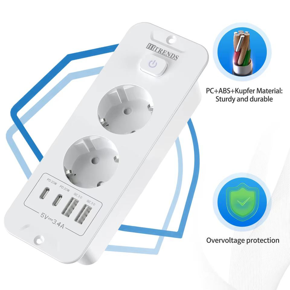 Врізний подовжувач на 2 розетки 2*USB, 2*Type C HITRENDS Луцк - изображение 2