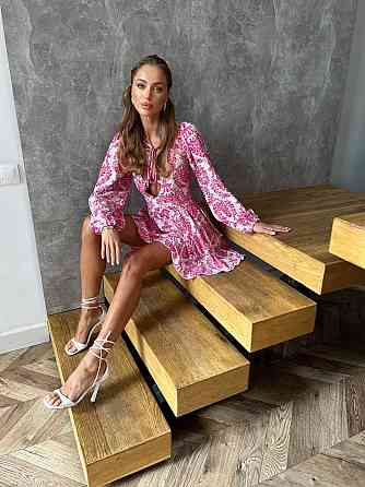 Жіноче стильне повсякденне літнє плаття софт принт Рожевий, 44/46 Одеса