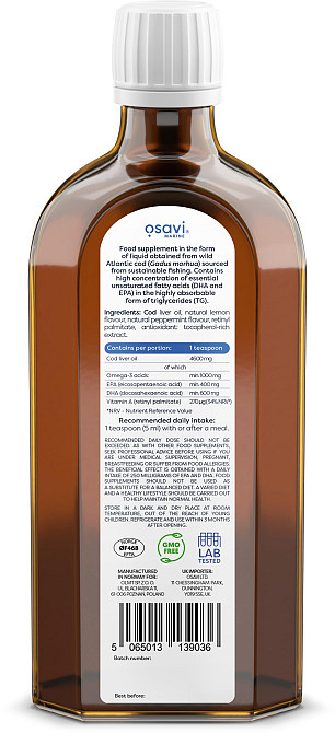 Омега-3 Osavi Norwegian Cod Liver Oil (Lemon-Mint) — 250 ml Луцк - изображение 2