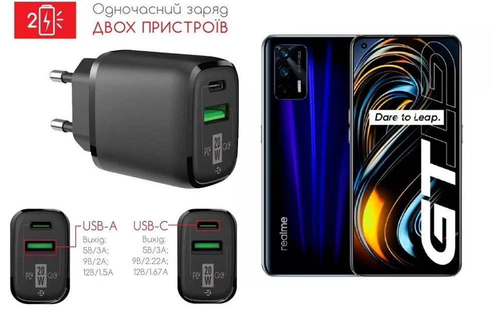 Сетевое зарядное устройство для Realme GT 5G, 20W 3A, Quick Charge 3.0 Киев - изображение 1