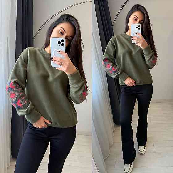 Жіночий теплий костюм: кофта з принтом і лосини двосторонній фліс + дайвінг на флісі Хакі, 46/48 Одеса