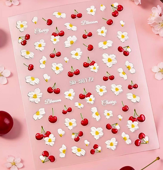 3D наклейки для ногтей сакура и вишня Cherry Blossom наклейки для маникюра Киев - изображение 2