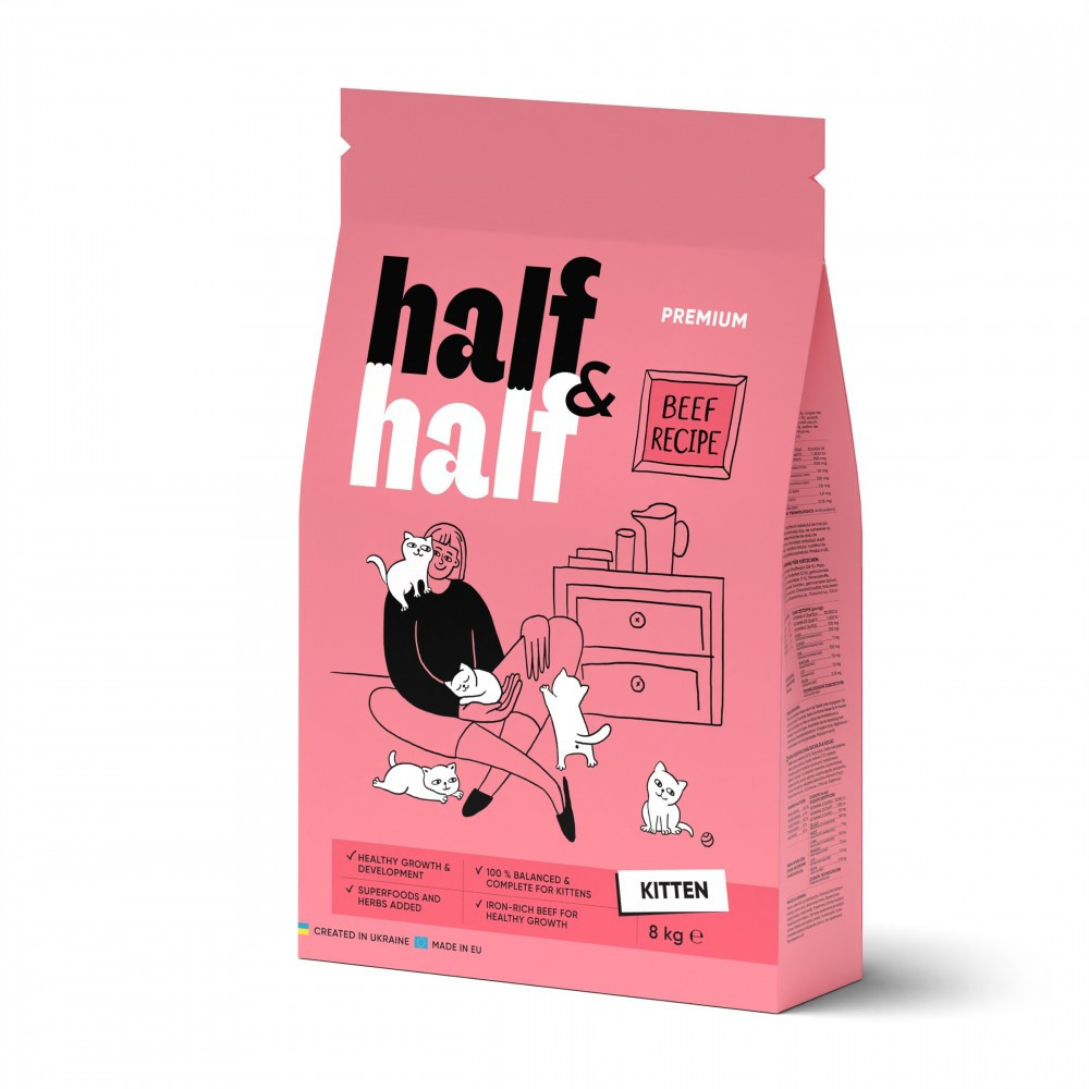 Сухой корм Half&Half для котят, с говядиной, 8 кг Винница - изображение 1