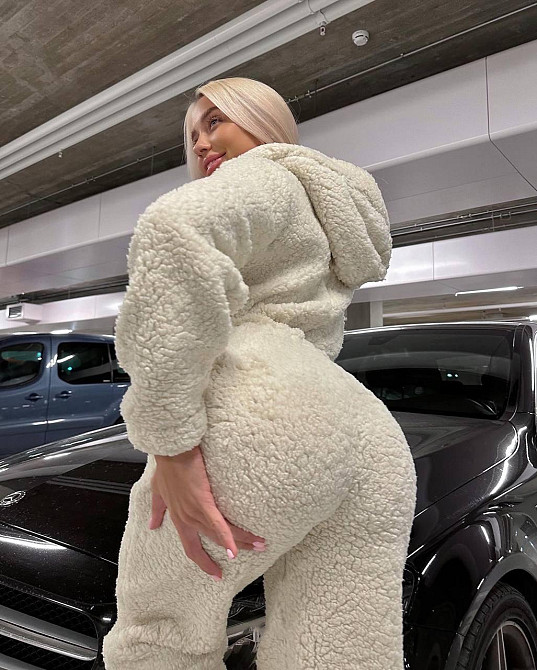 Жіночий теплий затишний комбінезон із капюшоном із хутра тедді Бежевий, 46/48 Одеса - фото 9