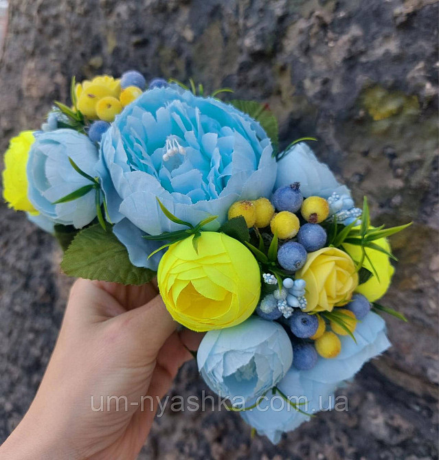 Ободок обруч з квітами "Піони великий блакитно-жовтий" Кривий Ріг - фото 10