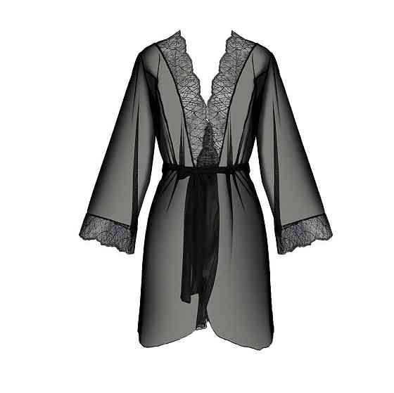 Пеньюар Passion AMBERLY PEIGNOIR 6XL/7XL, black, ажурные декольте и манжеты, широкие рукава Sex Aura Киев