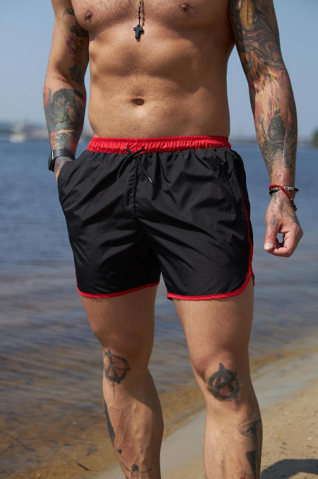 Короткі чоловічі шорти пляжні для купання та плавання швидковисихні Intruder чорні з червоним 4XL Одеса - фото 4