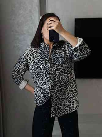 Женская стильная леопардовая рубашка на металлических пуговицах 46, Серый Одесса