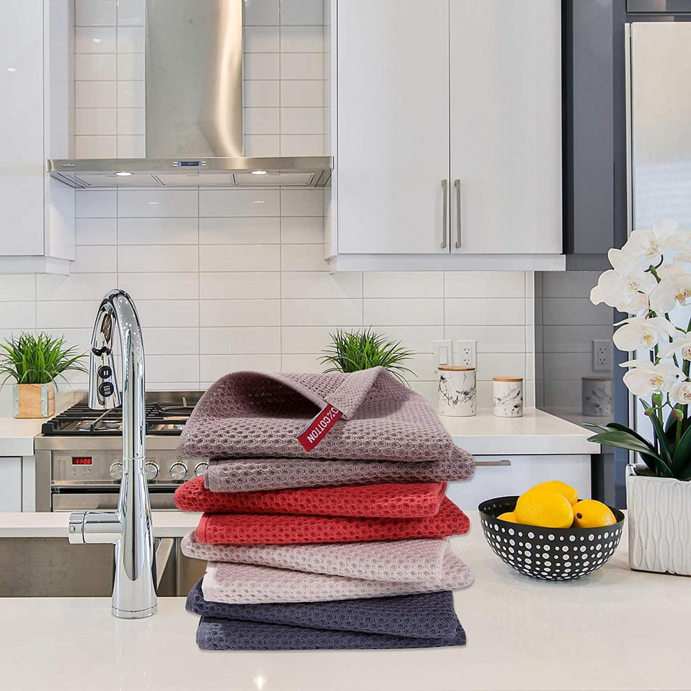 Набір кухонних рушників зі 100% бавовни - Вафельні серветки для кухні 34*34 см  6 шт Мікс Буча - фото 6