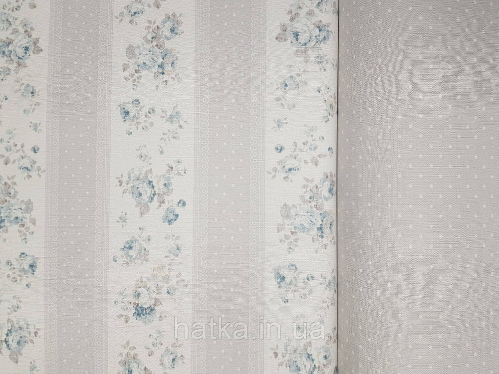 Шпалери вініл на флізеліні A.S.Creation Maison charme 0.53x10 прованс квіти троянди в смужку блакитні білі Київ - фото 2