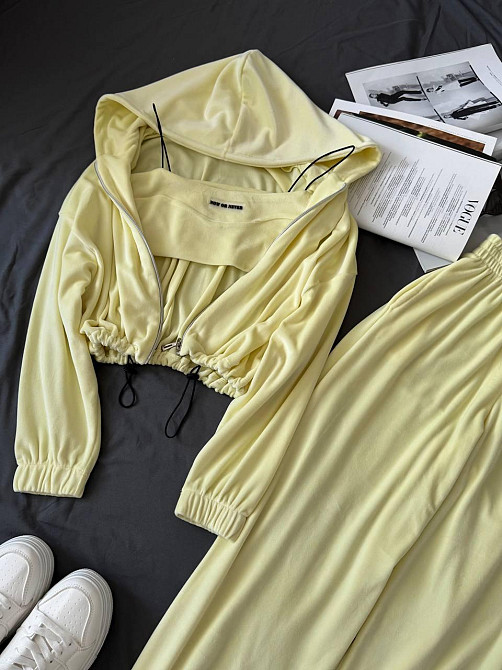 Женский повседневный стильный костюм тройка велюр Лимонный Одесса - изображение 6