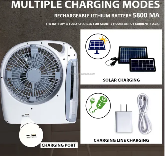 Вентилятор портативний GD-8028 N283 8" LED лампа, радіо, сонячна панель 10Вт Bluetooth USB (2 швидкості) Вінниця