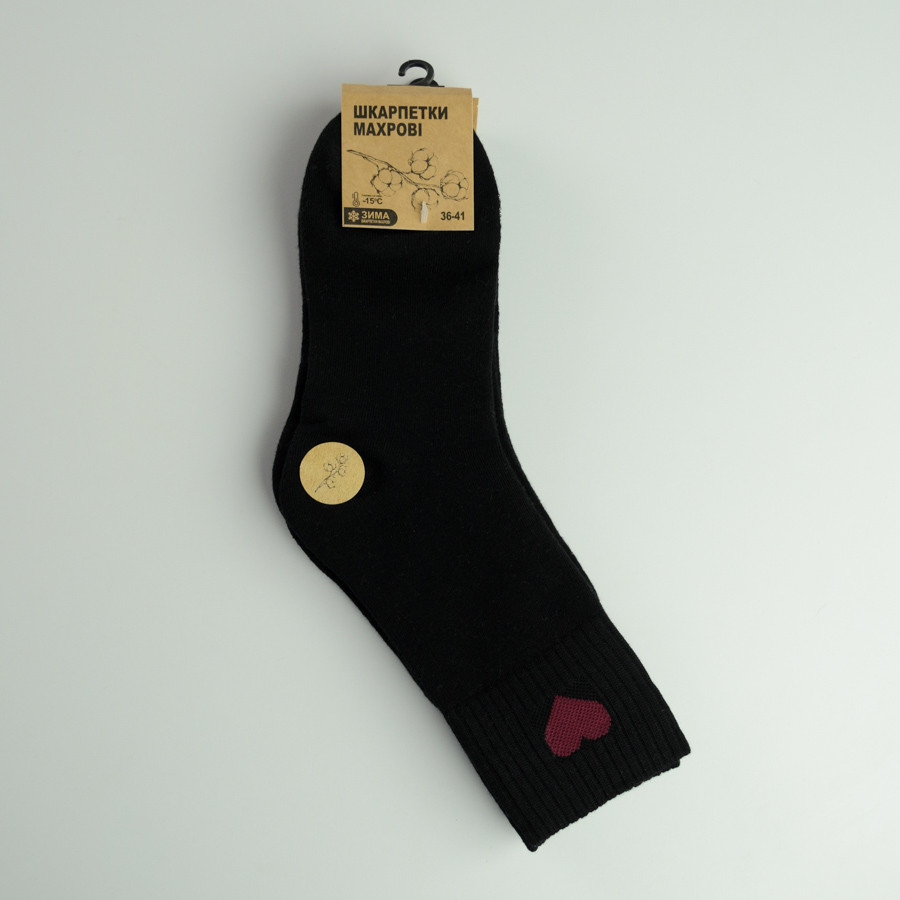 Теплые носки женские классические из сердечком однотонные GM Textile Высокие 36-41 Черный Сумы - изображение 3