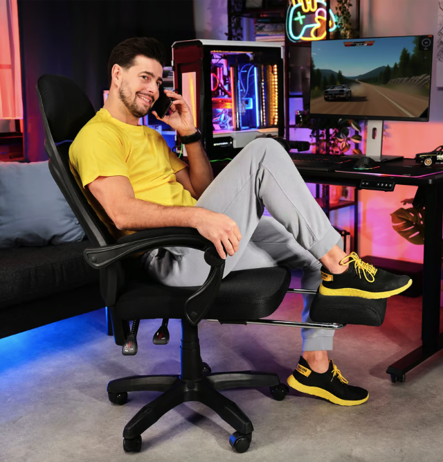 Геймерское компьютерное кресло тканевое черное для дома Sporte,профессиональные игровое кресло с подставкой Киев - изображение 5