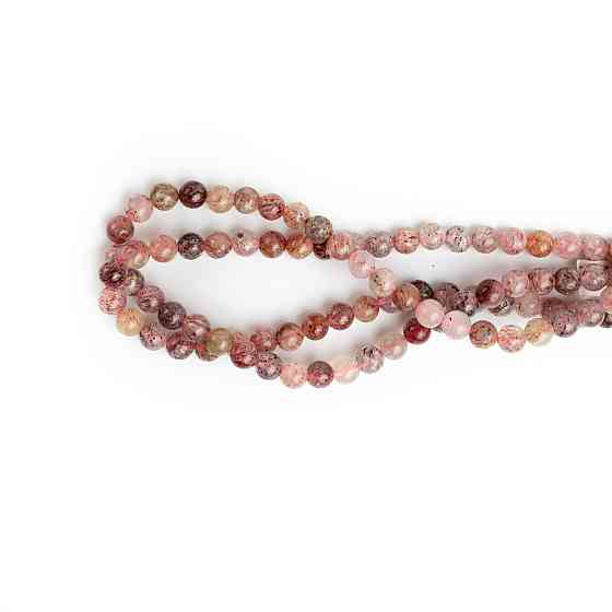 Полуничний кварц натуральний камінь для браслетів та підвісок намистини для рукоділля на нитці 39-41 см діаметр 8 мм Кам'янець-Подільський