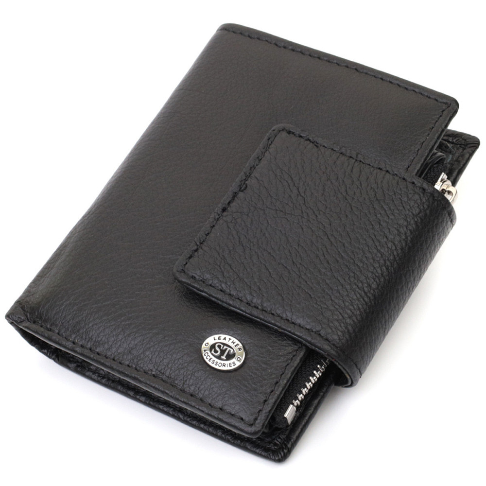 Вертикальний гаманець для жінок із натуральної шкіри ST Leather 22703 Чорний Київ - фото 1