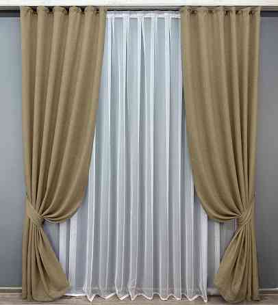 Комплект готових штор VR-Textil Льон Мішковина № 673ш Капучіно 100х270 см 2 шт (31-176) Київ