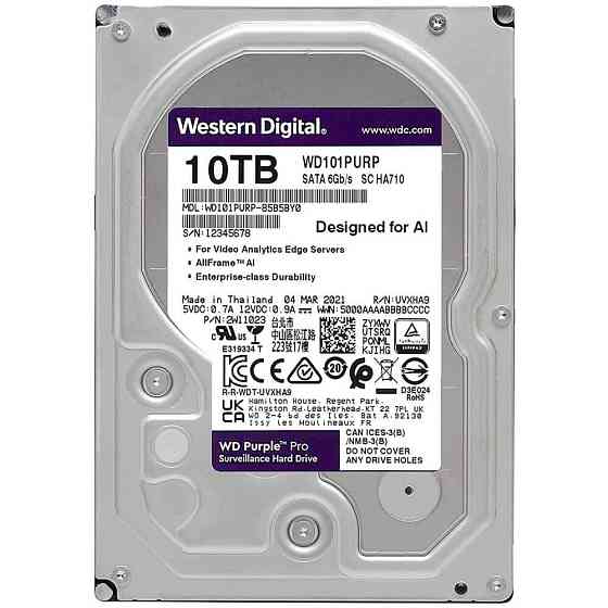 Жорсткий диск 10TB Western Digital WD Purple Pro WD101PURP для відеоспостереження з AI Київ