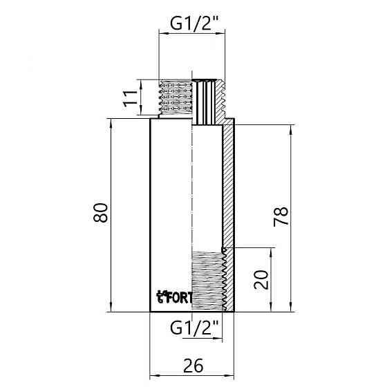 Thermo Alliance Forte Подовжувач хромований 1/2" ВН 80 мм TAF1301580 Київ