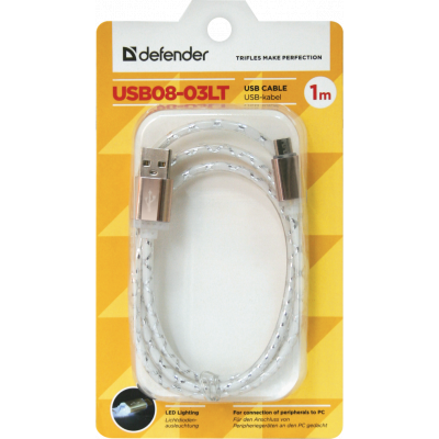Дата кабель USB08-03LT USB - Micro USB, GrayLED backlight, 1m Defender (87554) Винница