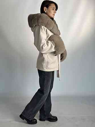 Пончо женское с мехом капюшон и манжеты Бежевый 54/56 Харьков