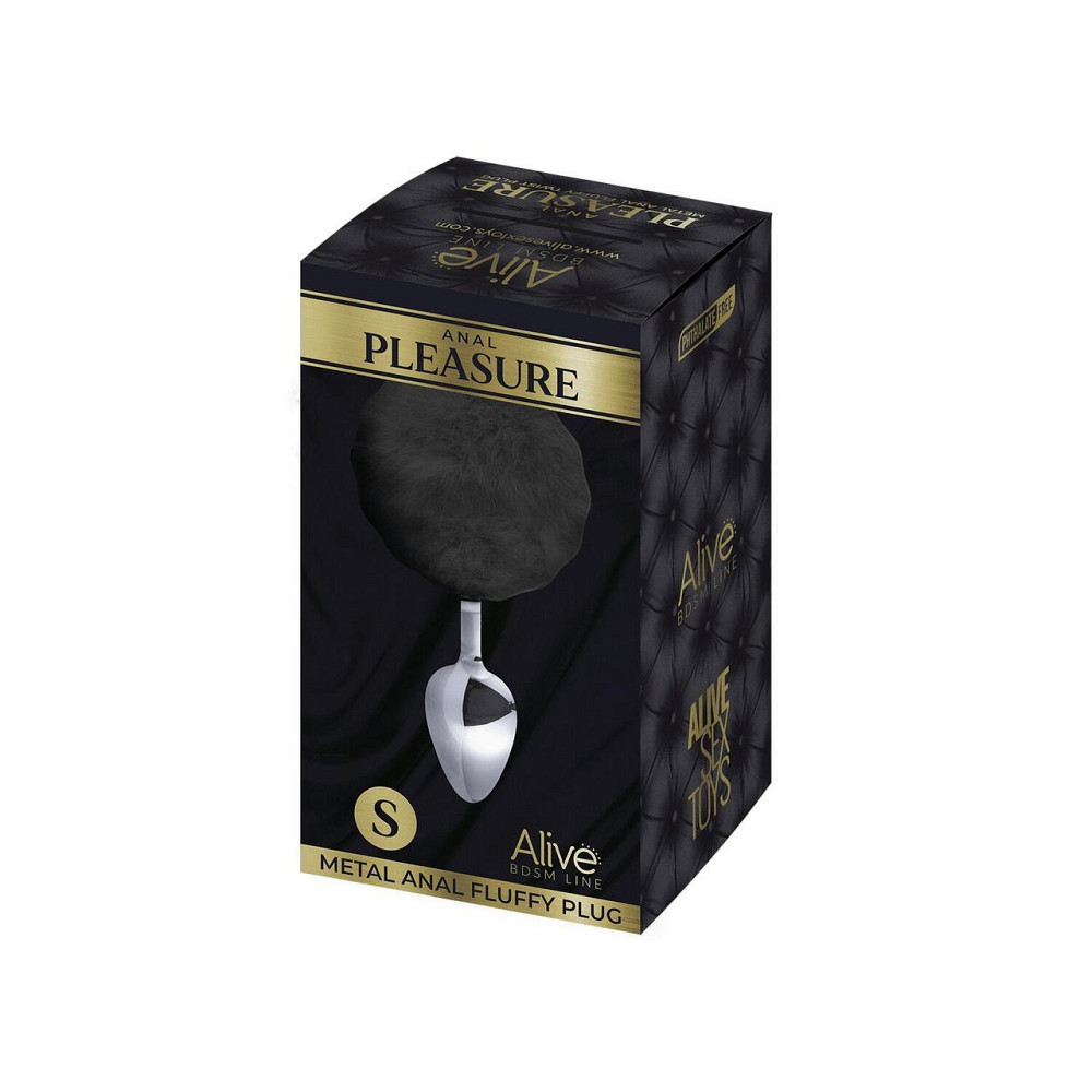 Металева анальна пробка Кролячий хвостик Alive Fluffy Plug S Black, діаметр 2,8 см Sex Aura Київ - фото 2