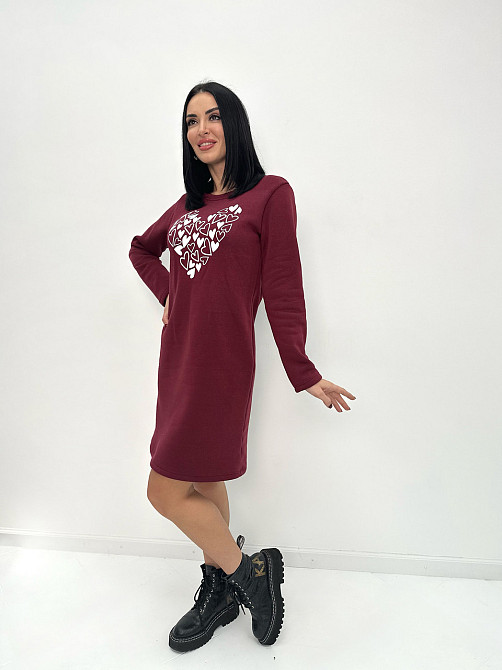 Теплое платье с принтом Romance батал 50-52, Марсала Киев - изображение 1