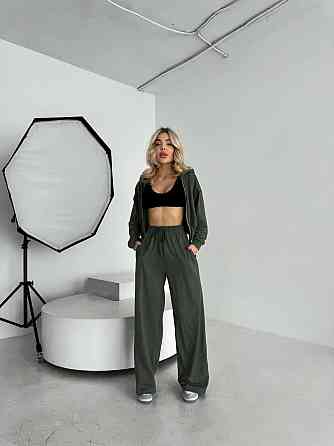 Жіночий прогулянковий костюм-двійка: кофта та штани турецька двонитка Хакі, 46/48 Одеса