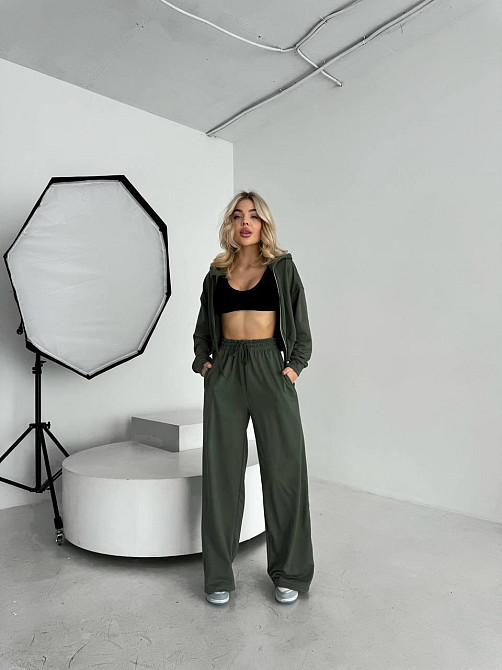 Жіночий прогулянковий костюм-двійка: кофта та штани турецька двонитка Хакі, 46/48 Одеса - фото 3