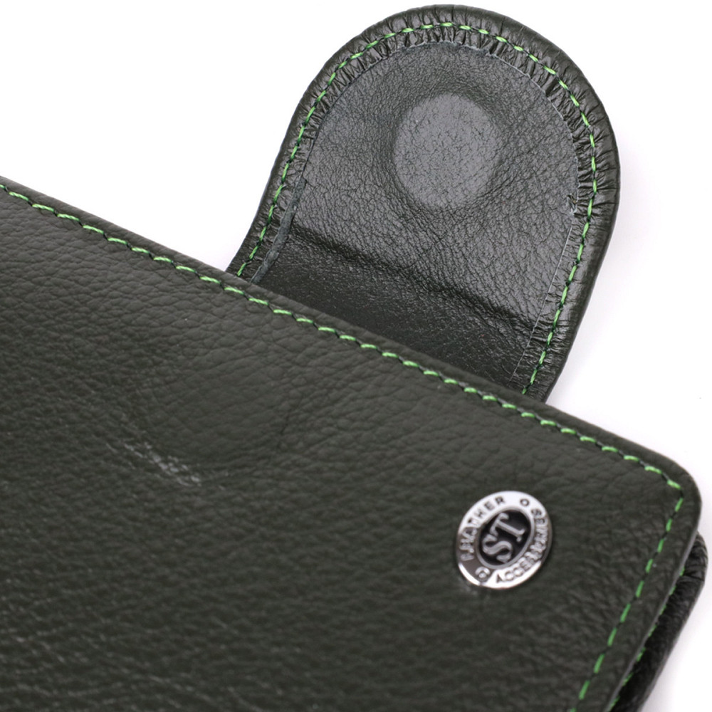 Вертикальний жіночий гаманець з натуральної шкіри ST Leather 23070 Зелений Київ - фото 5