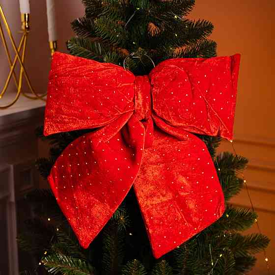 Оксамитовий бант для декору зі стразами на ялинку 45×50 (см) Червоний CR-2-6 Київ