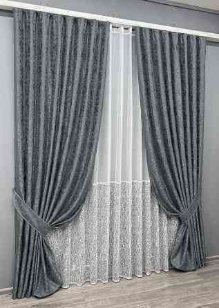 Комплект штор VR-Textil Льон Мармур 150х270 2шт і Тюль 500х270 1262ш-1672т Графітовий з білим 71-165/4 Київ