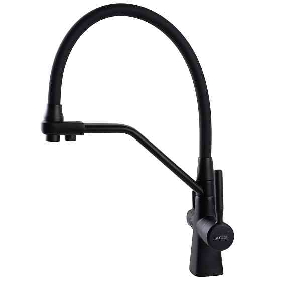 Змішувач для кухні під осмос Globus Lux GLLR-0700-L-10-01 гофрований  на гайці латунь, Чорний-Чорний Луцьк